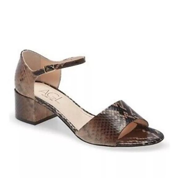 AGL Snake Embossed Block Heel Sandal - Brown Snake Print size 39.5/ US 9 - Picture 1 of 9